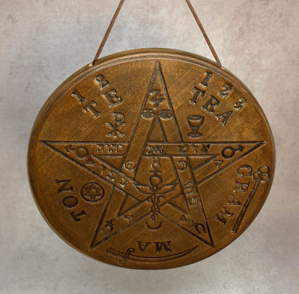 Tétragrammaton - pentacle de protection en terre cuite céramique amulette marron