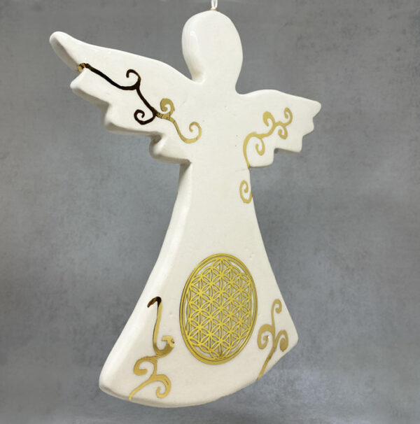 Ange en céramique à la fleur de vie, décoré à l'or véritable, amulette ange
