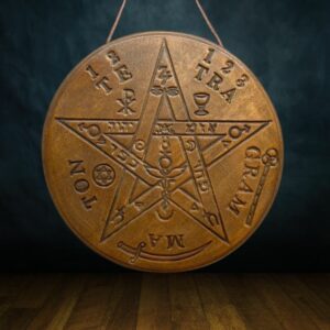 Tétragrammaton - pentacle de protection en terre cuite céramique amulette marron