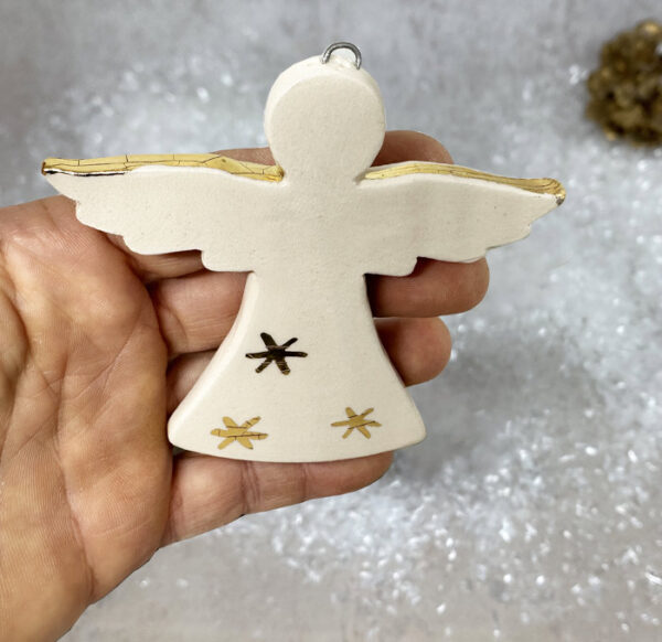 ange de noël en céramique, amulette de noël fait main