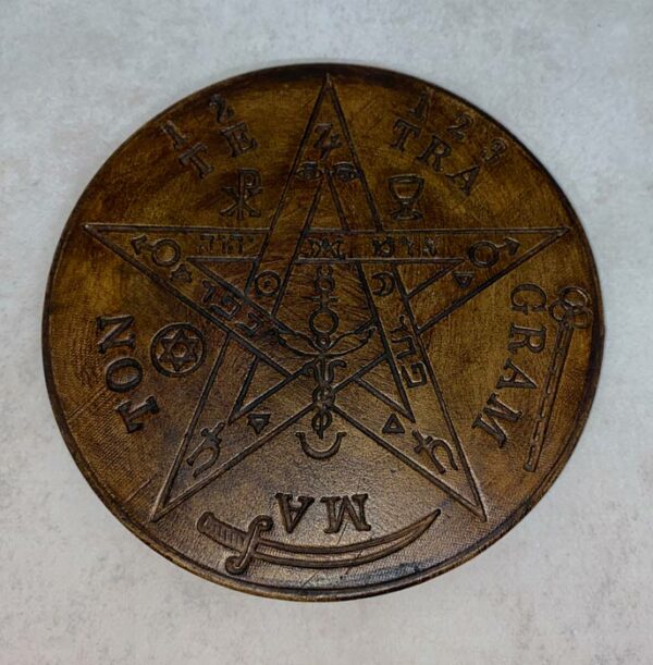 Tétragrammaton - pentacle de protection en terre cuite céramique amulette marron