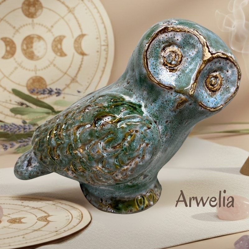 chouette en céramique fait main décoration ésotérique artisanale